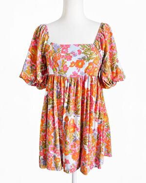 Shop Neighbor by In The Beginning Floral Babydoll Mini Dress Women's M Cottage